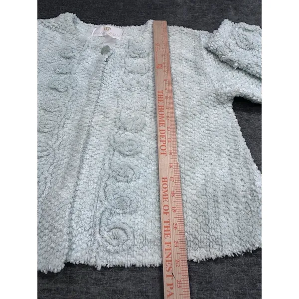 VTG STANHERMAN Womens Cardigan Chenille Crop Large Mint Green Preppy Barbie - Image 6