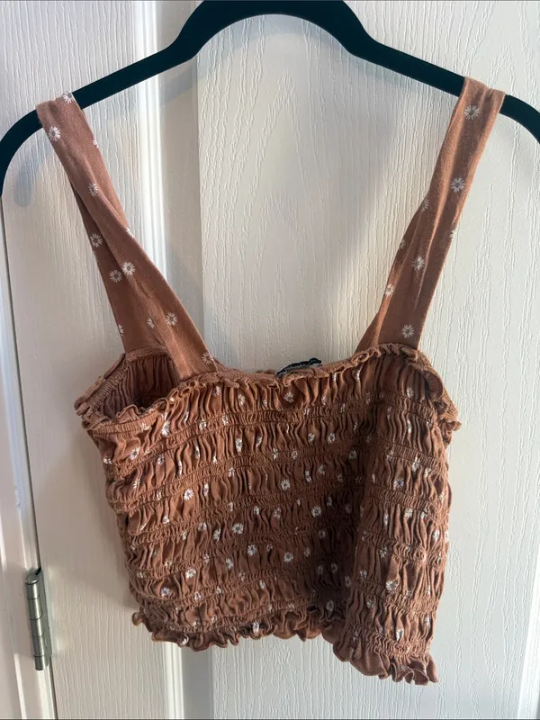 American Eagle Outfitters Rust Smocked Floral Crop Tank - Image 2