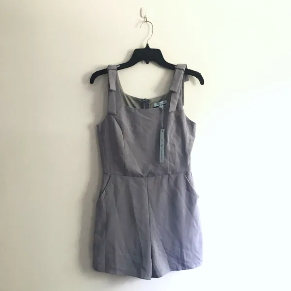 Bow Shoulder Pockets Formal Chic Romper Blue Size L - Image 5