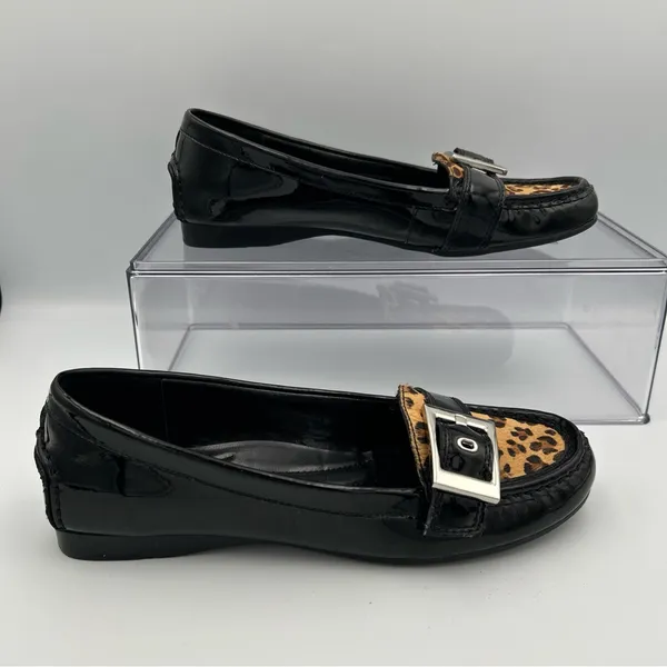 Franco Sarto Shiloh Women’s Size 8 Black Patent Leather Leopard Loafers New - Image 3
