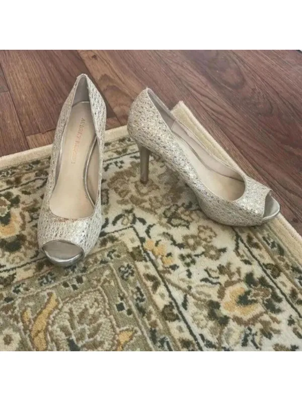 Audrey Brooke Silver Metallic Peep Toe Platform Heel Cocktail Wedding Prom - Image 5