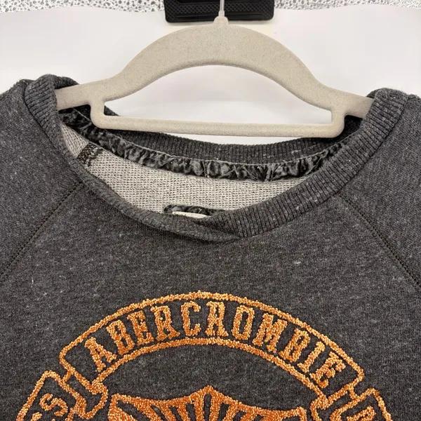 Abercrombie & Fitch Glitter Crest Sweatshirt Sz XS Y2K Preppy Collegiate Gray - Image 4
