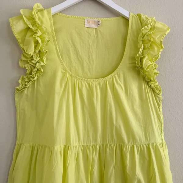 Nation LTD Luella Tiered Mini Dress in Tennis Ball Pima Cotton Pockets Sz Medium - Image 5