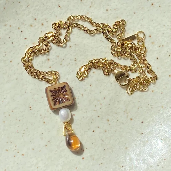 Handmade unique quality Czech glass beads & freshwater pearl necklace🌿✨ - Image 4