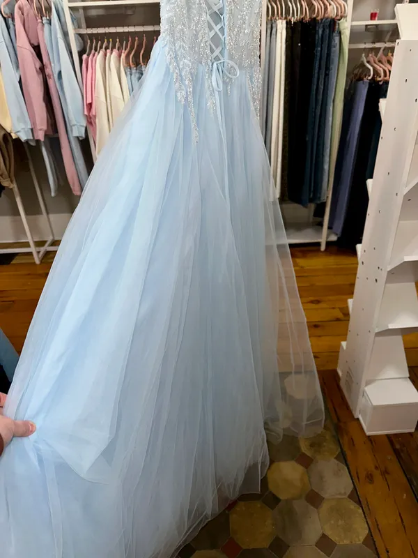 PromGirl Gorgeous Baby Blue Sequin Formal Gown - Image 8