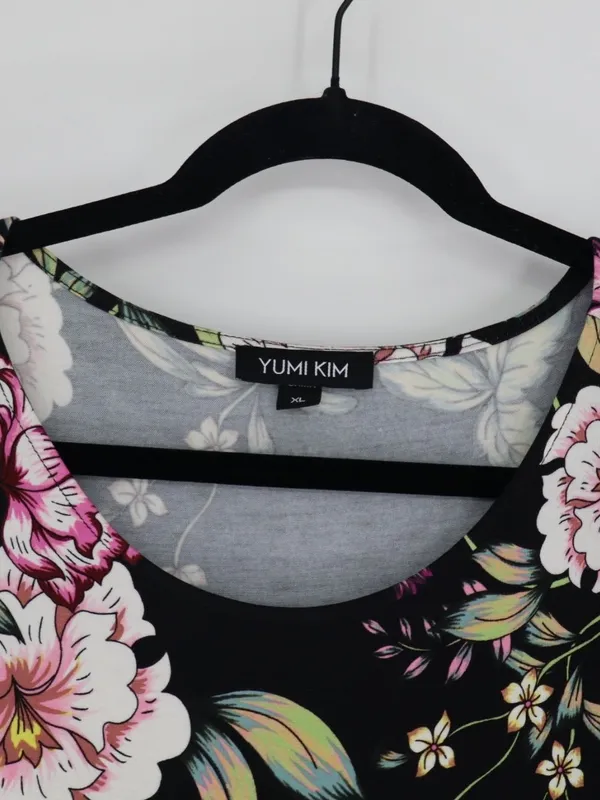 Yumi Kim Floral Dress XL Black Pink Multicolor Short Sleeve Stretch Mini Stretch - Image 4