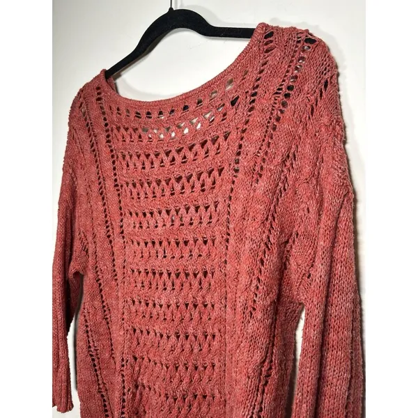 AMERICAN EAGLE Open Knit Crochet High‎ Low Sweater Size Medium Burnt Orange Y2K - Image 6