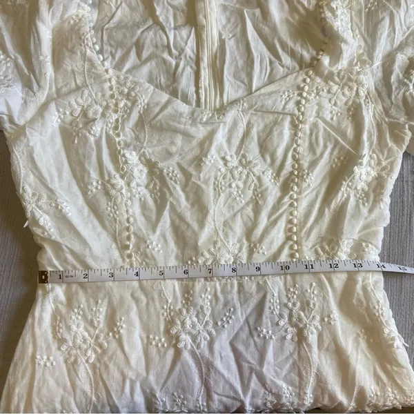 NWOT Lulus Morning in Mallorca White Cotton Eyelet Short Sleeve Mini Dress - Image 11