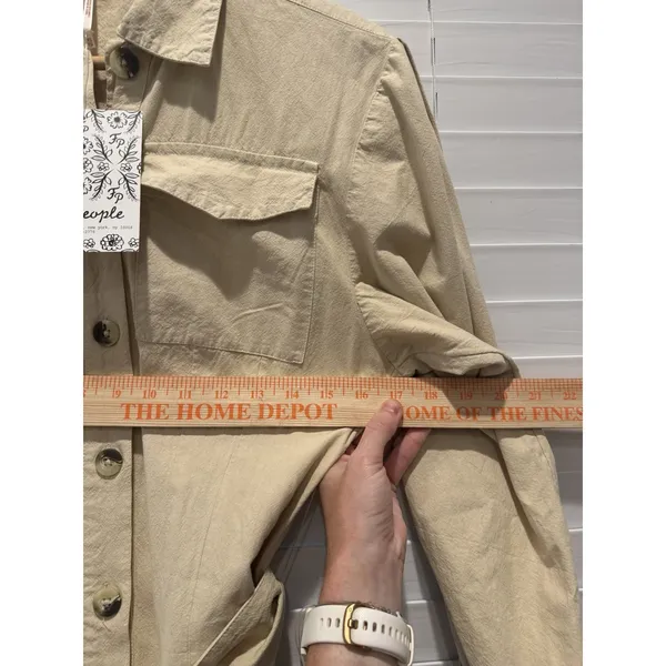 NEW‎ Free People Aubrey Belted Long Sleeve Utility Shirtdress in Cream Khaki XS - Image 9
