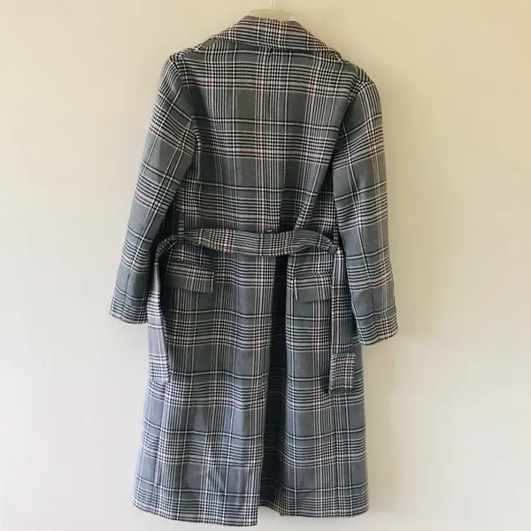 All Saints Tyla Check Plaid Wool Blend Belted Long Trench Coat - Image 9