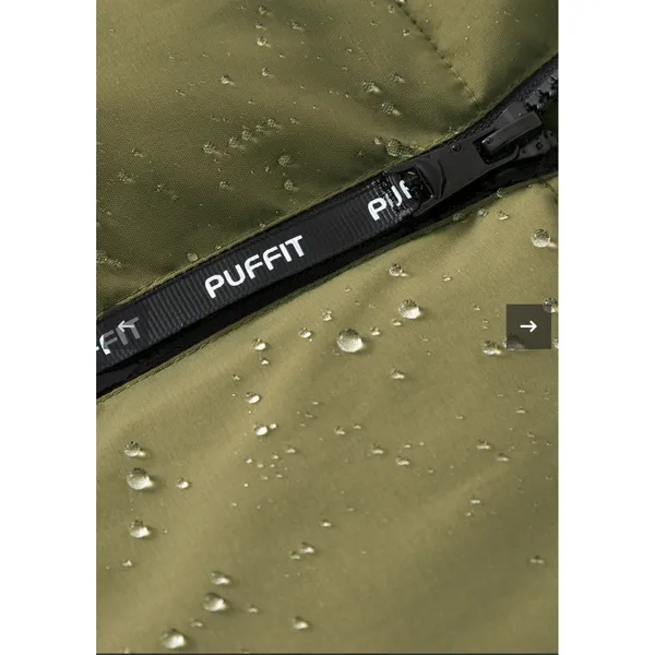 Puffit‎ Women's Small Hooded Mid Length Puffer Jacket Splashproof Modern Taupe - Image 8