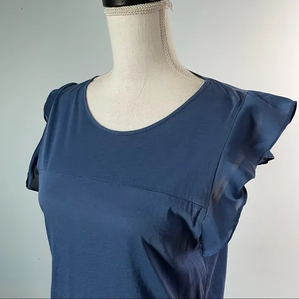 J. CREW | Blue Ruffle Sleeve & Hem T-shirt Sz S - Image 3