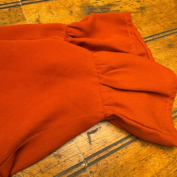 PAPPERMOON Women Orange Ruffle Sleeve V Neck Blouse‎ Top Size M - Image 4