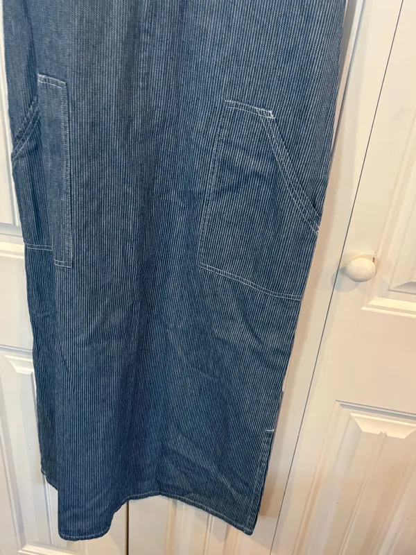 Faded glory blue and white stripe denim embroidered heart midi dress size small - Image 5