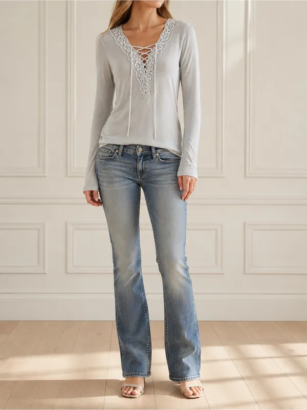 American Eagle Soft & Sexy Top Sz Small Sage Green Lace Up Y2K 2000s Long Sleeve - Image 9