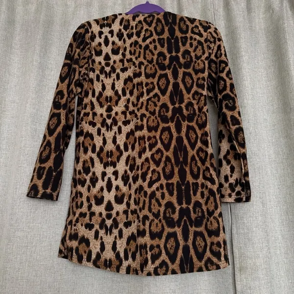 Leopard Print Women’s Long Sleeve PJ Top - Brown/Black size S - Image 3