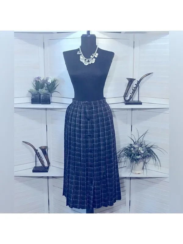 Vintage 60s 70s preppy wool skirt plaid blue pink school girl uniform academia S - Image 2