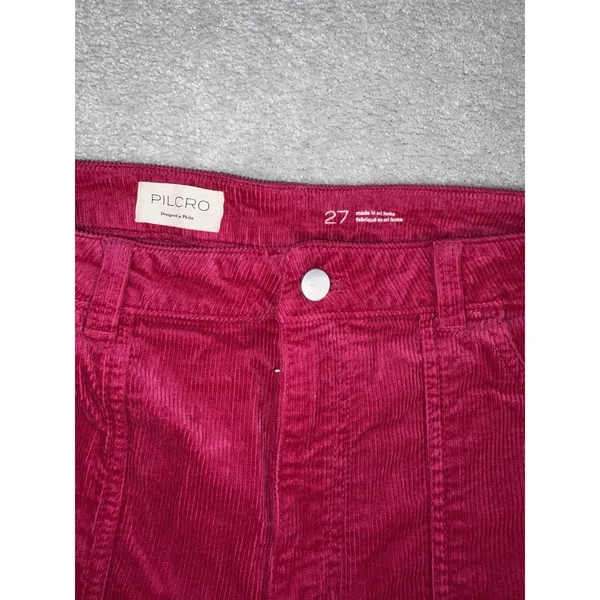 pilcro wide leg crop (29in Inseam) pink‎ corduroy pants raw hem 27 - Image 3