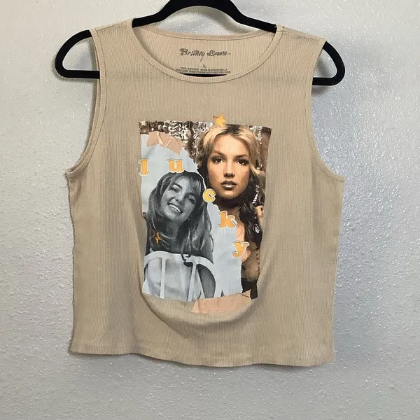 Vintage‎ Y2K 2000s Graphic Britney Spears Lucky Tank Top Concert Festival L - Image 2