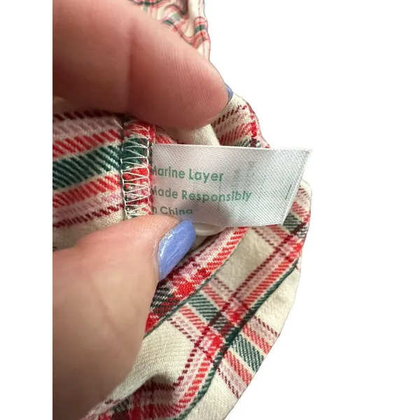 Marine Layer Pajama Size Medium Flannel Classic PJ Top in Red Cream Plaid #N4-5‎ - Image 8