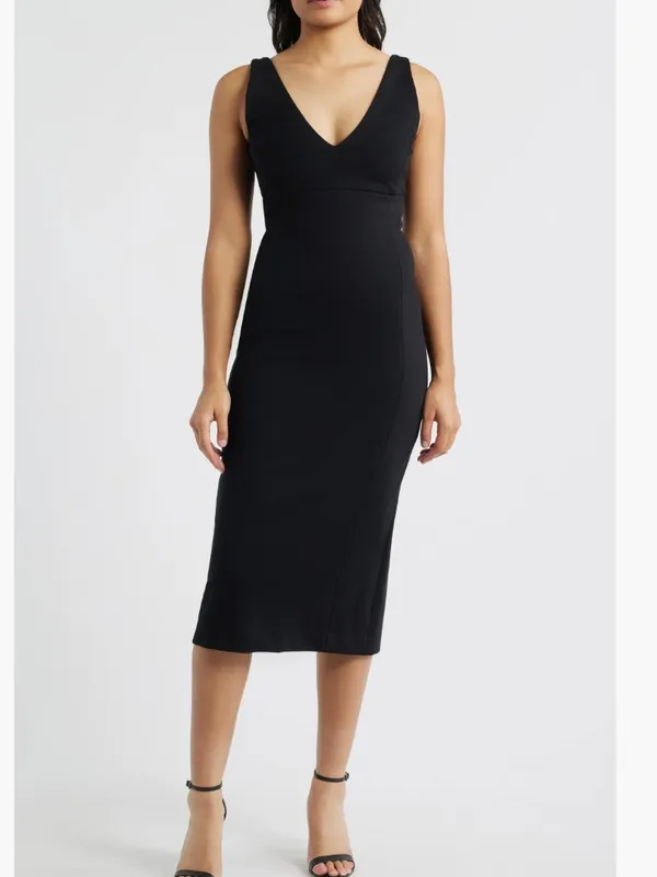Spanx NWT $178 SPANXshape Ponte V-Neck Sleeveless Midi Dress Black Medium - Image 2
