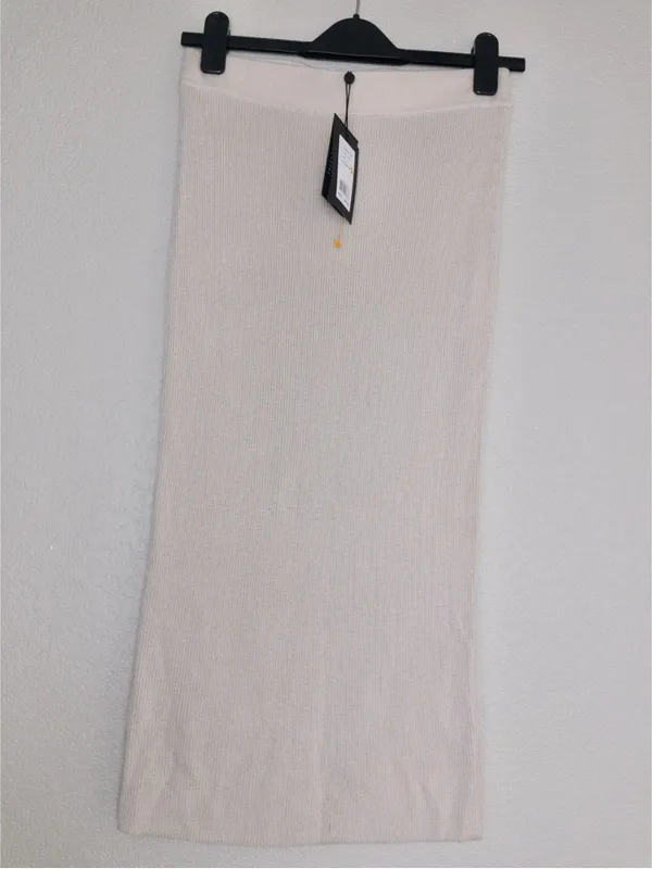 NWT Naadam Silk Cashmere Ribbed Knit Midi Skirt S Pebble Pencil High Waisted - Image 2