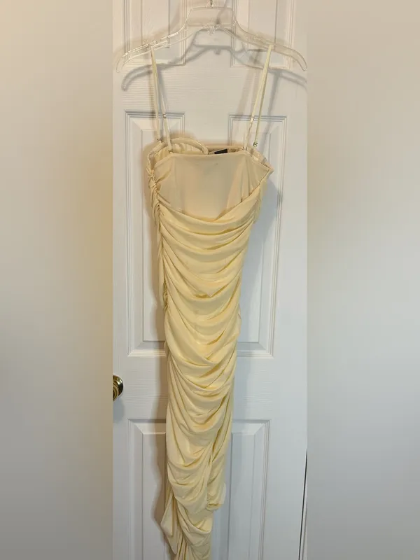 JLUXLABEL Ruched Buttery Cream Spaghetti Strapped Dress/Gown - Image 8