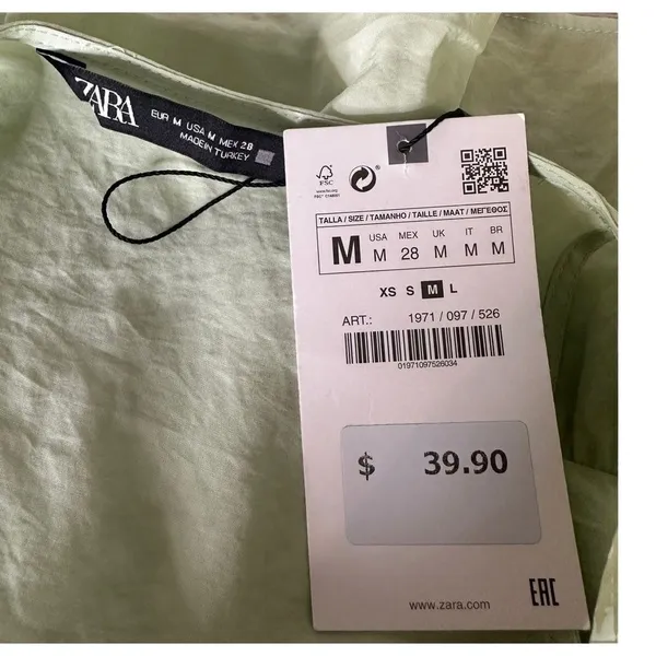 ZARA Tied Peplum Crop Top Womens M Pastel Green Plunging V Neck Festival NEW - Image 4
