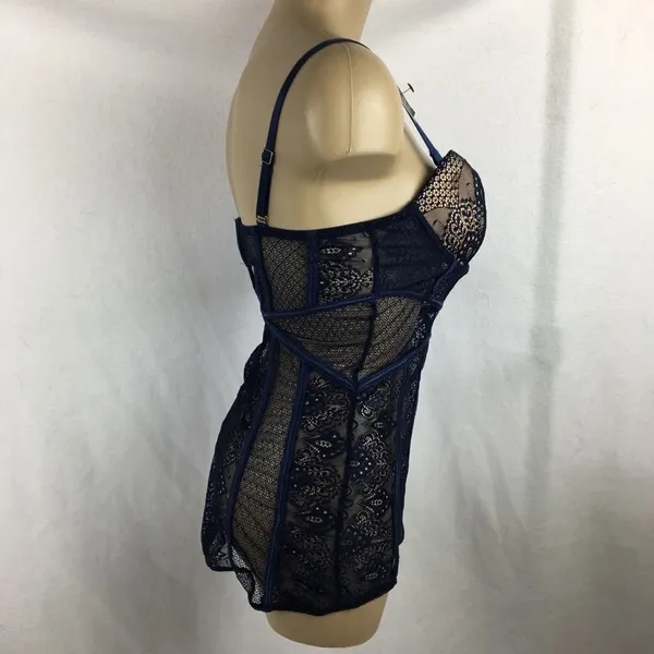 Tahari Blue Padded Sheer Camisole Lace Bra Corset Top 34B NEW - Image 4
