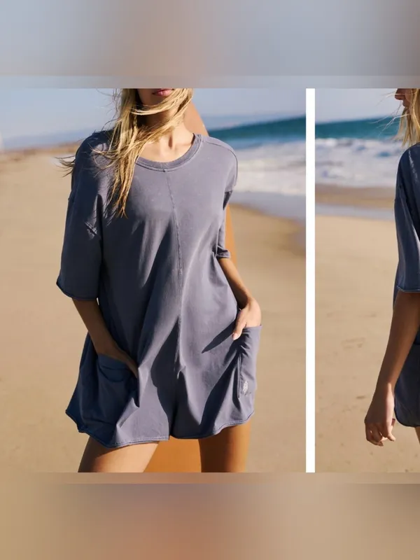 NWOT Free People FP Movement Hot Shot Tee Romper - Blue indigo navy - XL - Image 8