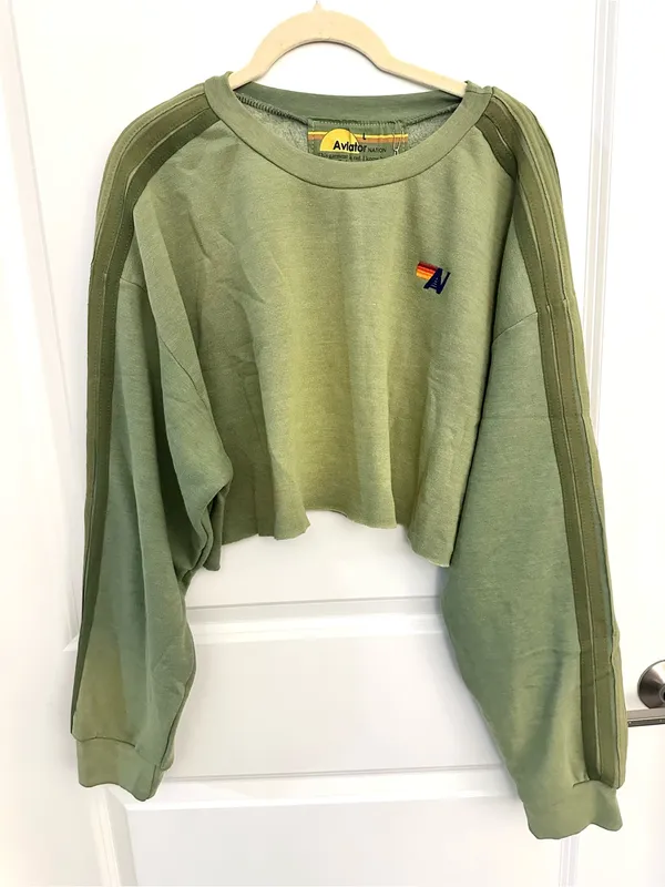 Aviator Nation Classic Stripe Cropped CREW Sweatshirt RELAXED NWT Large - Image 3