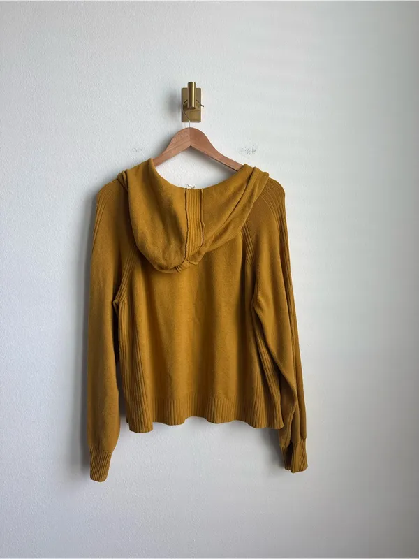 Anthropologie Daily Practice Racing Hoodie Maize Yellow Knit Sweater M - Image 9