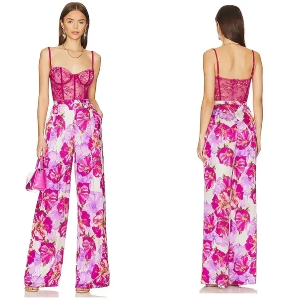 Katie May Revolve Floral Tink Jumpsuit Sleeveless Magenta Poppy Size S - Image 2