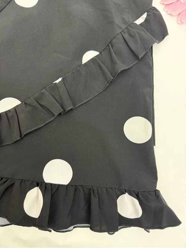 SNDYS. Morocco Mini Dress Black White Polka Dot Front Tie Cutout - Image 11