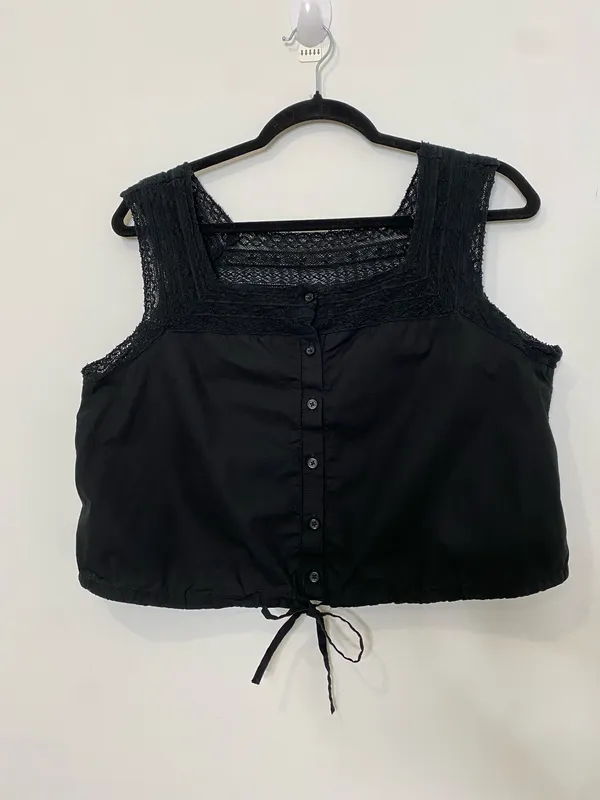 J.Crew Black Lace Trim Cropped Drawstring Top - Image 4