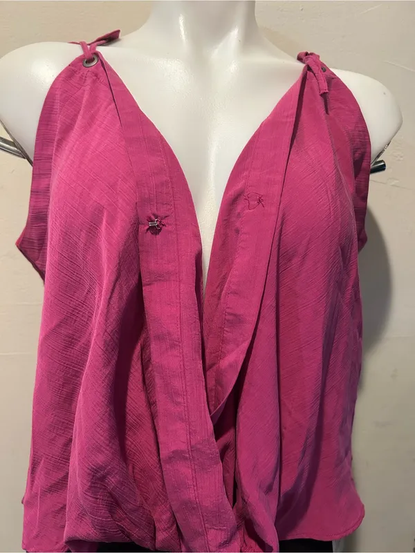 Free People Fuchsia V-Neck Draped Ring-Shoulder Camisole - Image 2