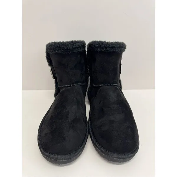 Floopi Mid Calf Winter Boots Size 10 Black Suede Fur Lined Pull On Style‎ NEW - Image 5
