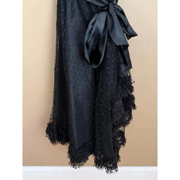 VTG 80s Black Swiss Tulle Dot One Shoulder Cocktail Dress Size 10 Whimsigoth - Image 5