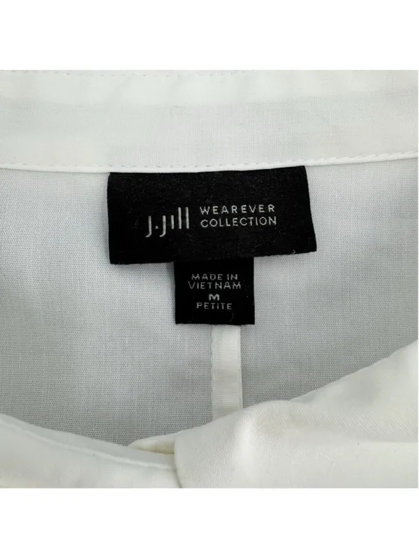 J Jill White Blouse Off Center Sash Tied Waist Preppy Office Siren Chic Polished - Image 5