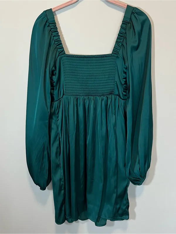 Abercrombie & Fitch Emerson Satin‎ Green Mini Dress Long Sleeve Small Tall ST - Image 8