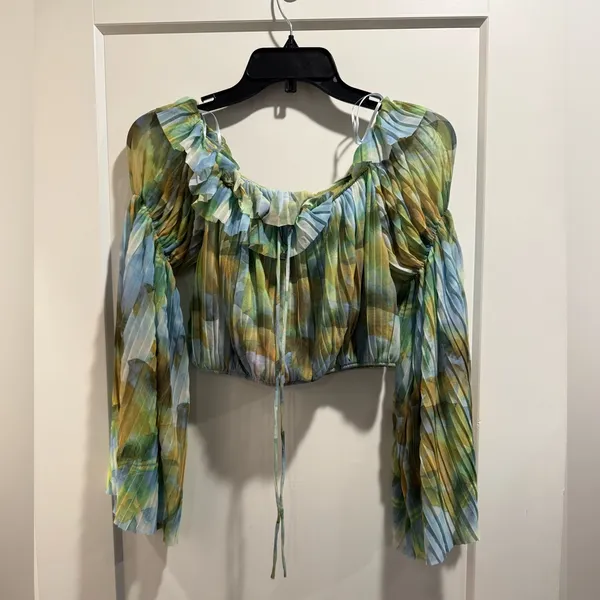 Zara Blue and Green Off-Shoulder Crop Top Size‎ M - Image 3