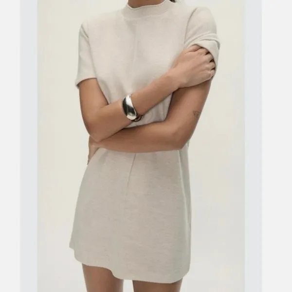 Zara Shirt Dress Womens S Gray Knit Mini Cotton Minimalist Clean Girl Normcore - Image 2