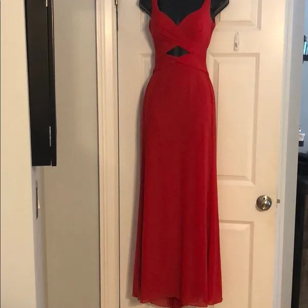 Red Cutout Maxi Dress Sleeveless Formal Evening Gown Size 0 - Image 4