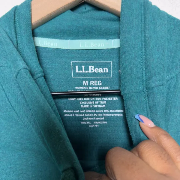 L.L.Bean Womens Cotton Cozy Mixed-Knit Pullover Medium Storm Teal Funnel‎ - Image 3