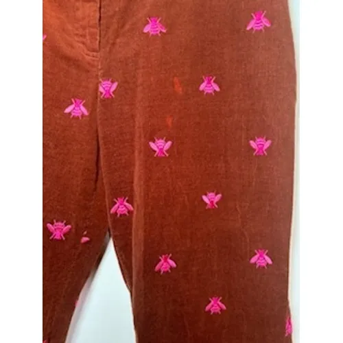 Lilly Pulitzer Corduroy Pants Brown Pink Bee‎ Embroidered Preppy Whimsical 12 - Image 7