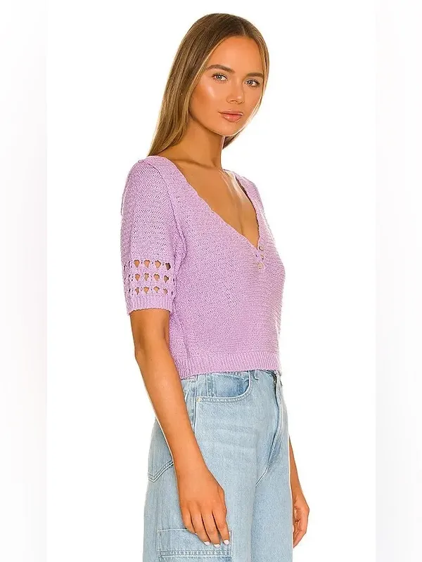 FREE PEOPLE Bree Cropped Pullover in Glimmer in Lilac Purple Sz. Medium - Image 15