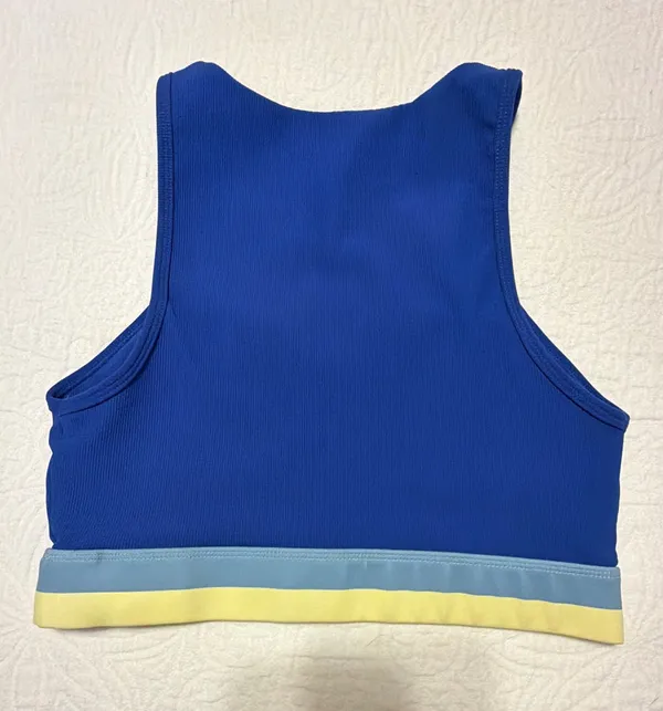 WILO Blue Sports Bra with Pastel Stripe Detail - Image 3