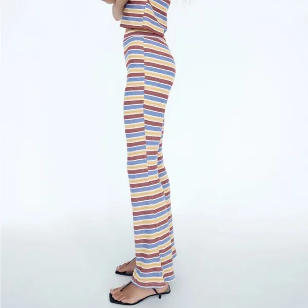 NWT Zara Rib Texture‎ Striped Pull On Flare Pants in Multi Size Medium - Image 2