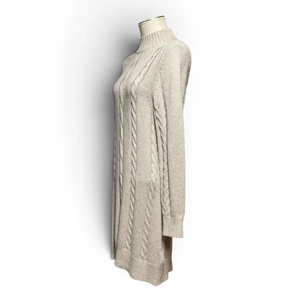 Abercrombie & Fitch Mock Neck Cable Knit Sweater Dress Tan Beige Large - Image 3