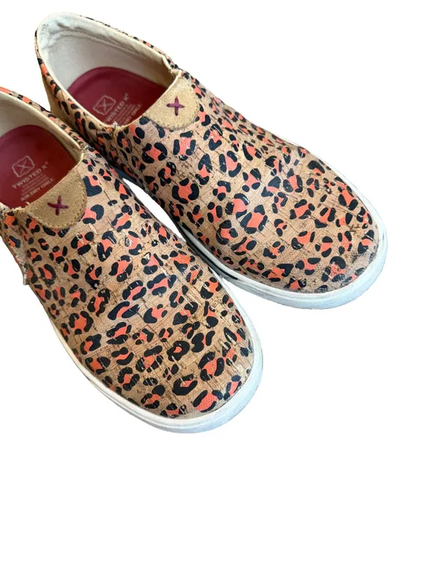 Twisted X Slip On Kicks Comfort Shoes Cork Leather Leopard Print Size 7.5 Womens - Image 3